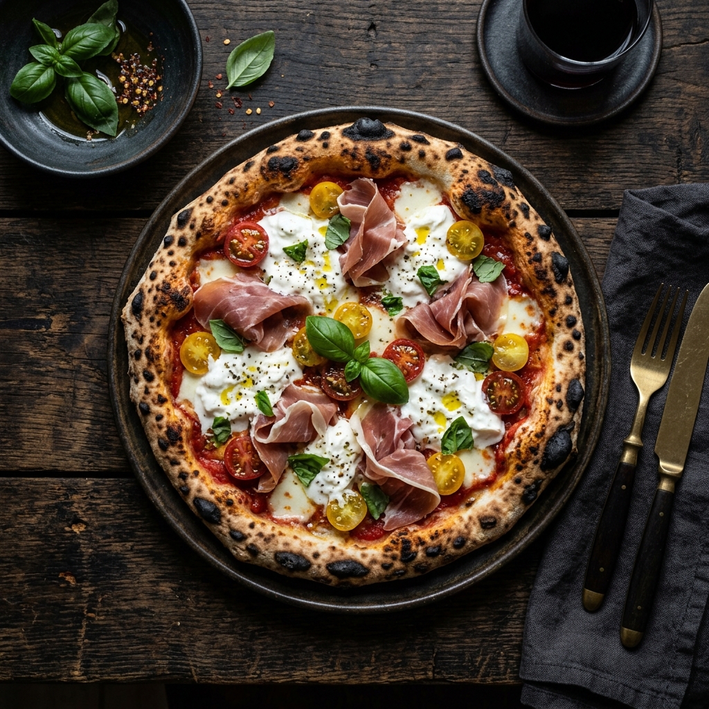 Pizza artisanale vue de dessus